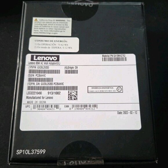 Lenovo 65W Laptop Charger - Round Tip AC Wall Adapter (GX20L29355) Black Sealed - Picture 5 of 9